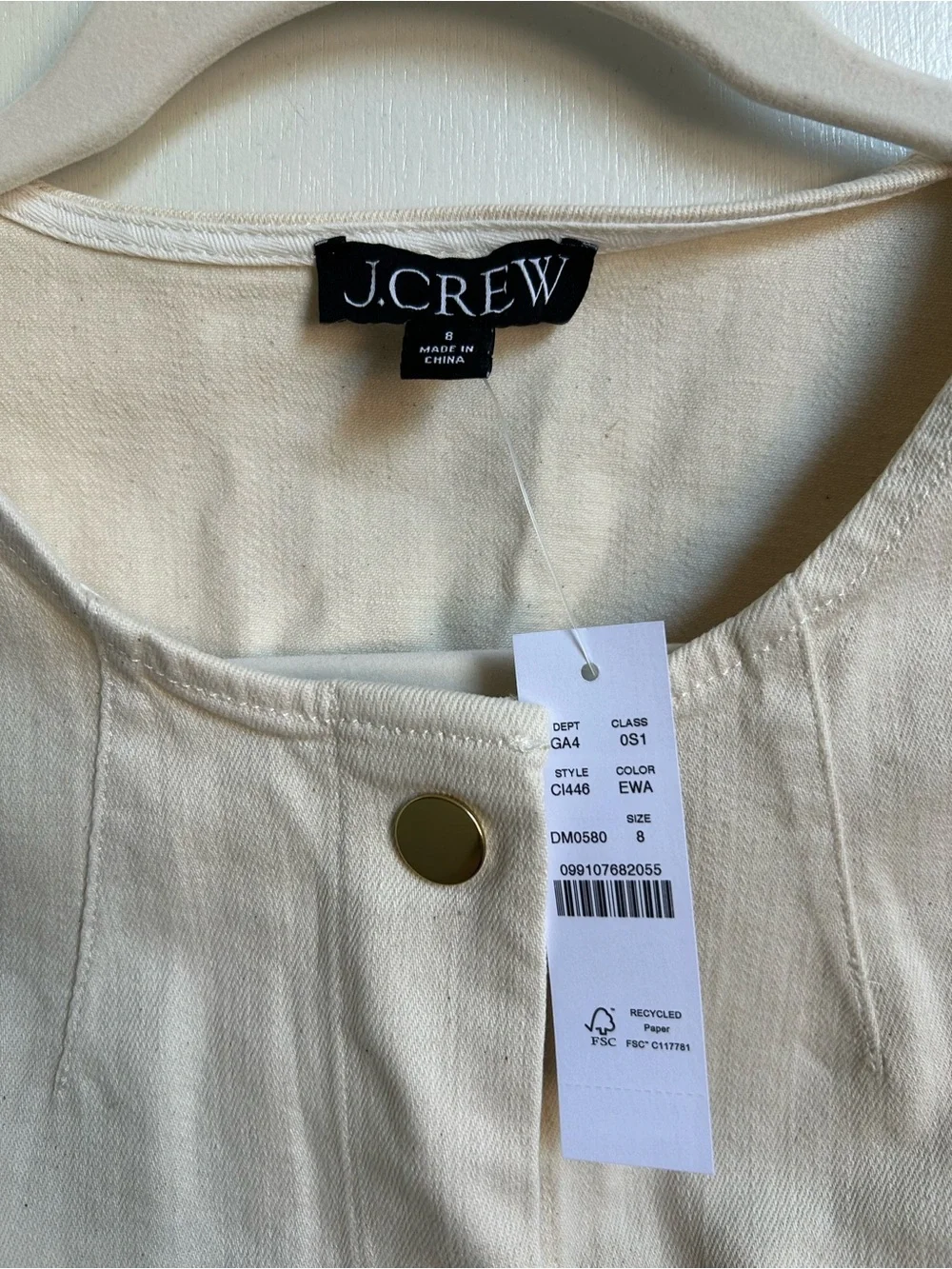 J. Crew Cream Sleeveless Button-Front Mini Dress